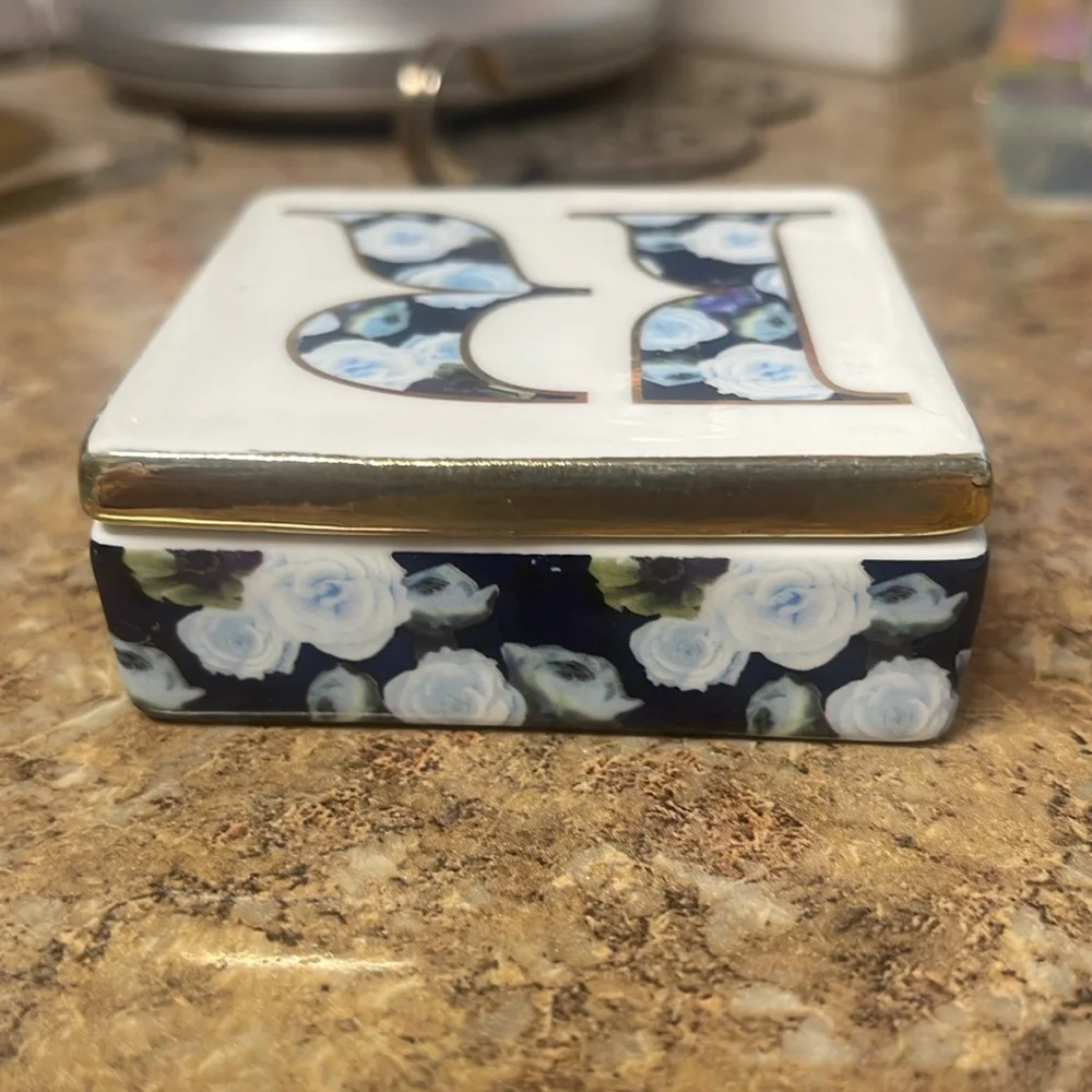 Anthropologie Monogram Lidded Jewelry Box